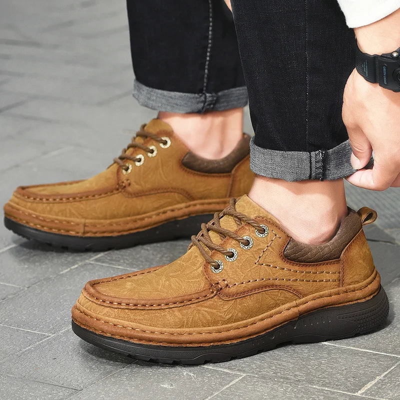 Genuine Leather Mens Loafers Anti-slip Rubber Man Casual Shoes Vintage Style Walk Shoes Slip-On Hiking Footwear Luxury Moccasins - Sun Studio