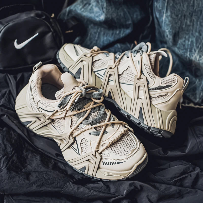 Men's Lace Up Street Sneakers Niche Thick Splicing Mixed Color Sports Shoes Arrival Vulcanization Shoes Punk Breathable Women - Sun Studio