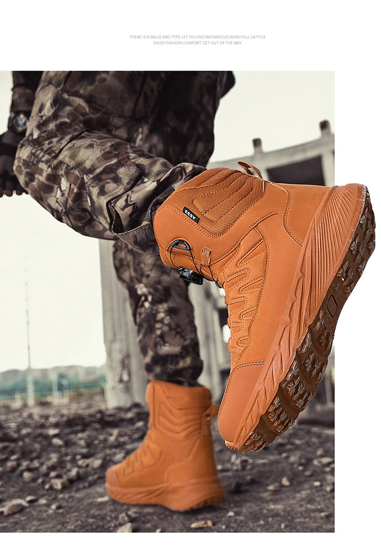 Large Outdoor Training Boots Men's Mountaineering Hiking Boots High Top Rotating Buckle Fashion Camouflage Sports Shoes - Sun Studio