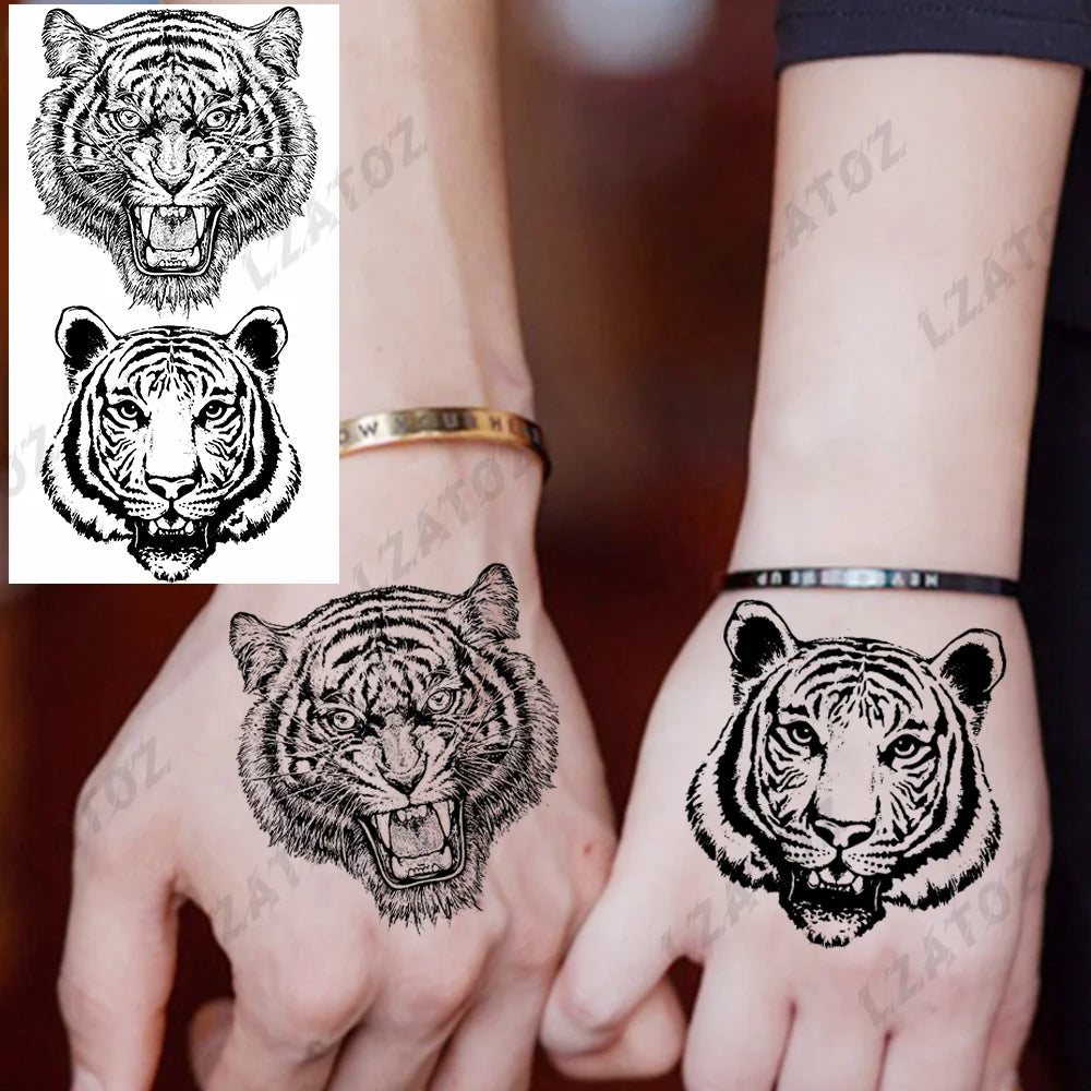 Unique Triangle Ocean Wave Temporary Tattoos For Men Women Realistic Tiger Lion Fake Tattoo Stickers Saying Transfer Art Tatoos