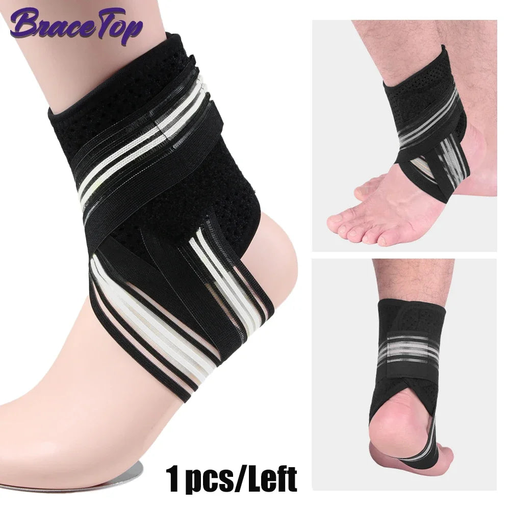 BraceTop 1 PC Sports Compression Ankle Brace Support Wrap Gym Ankle Sleeves for Plantar Fasciitis Achilles Tendon Minor Sprains - Sun Studio