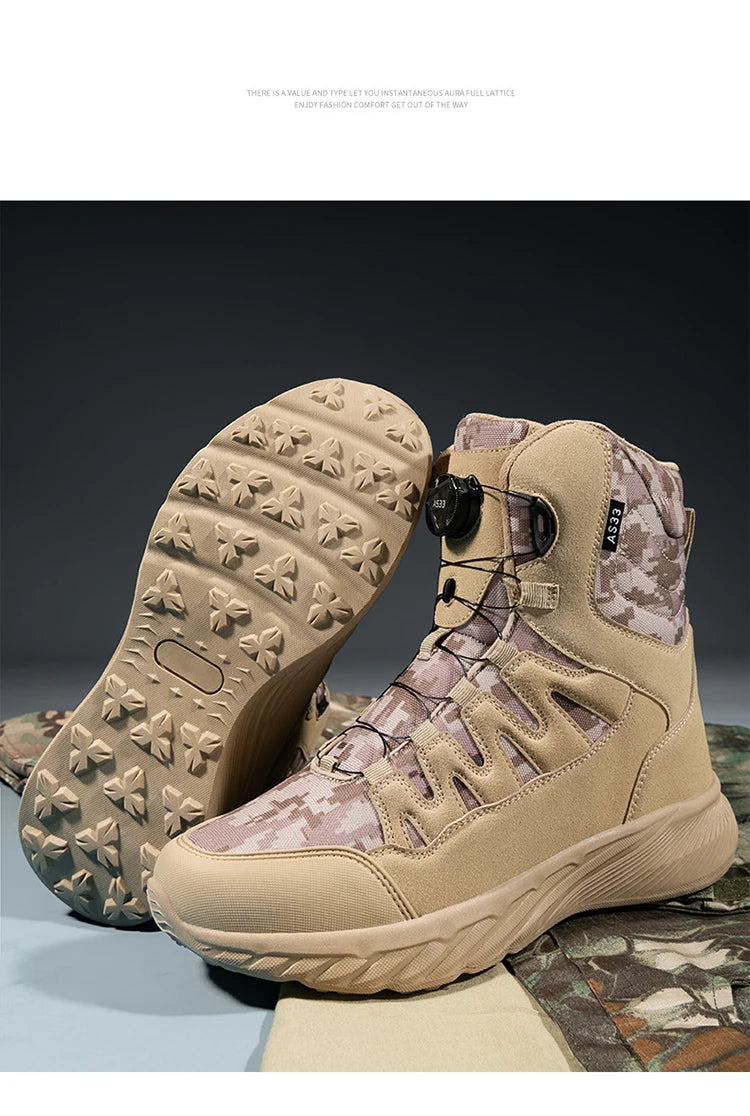 Large Outdoor Training Boots Men's Mountaineering Hiking Boots High Top Rotating Buckle Fashion Camouflage Sports Shoes - Sun Studio