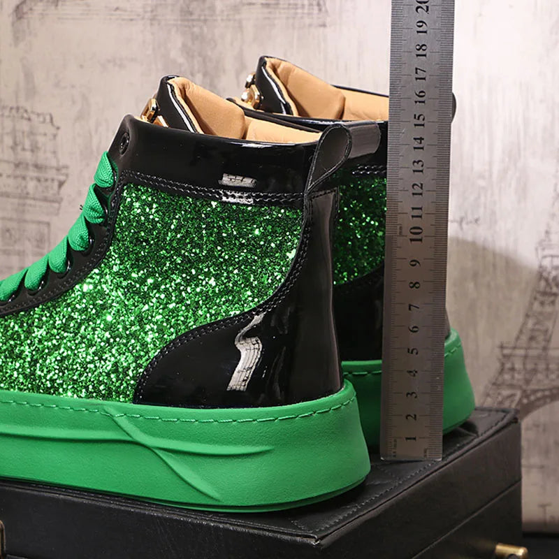 Winter High Tops For Men Rivet Sequin Everyday All Match Patent Leather Casual Shoes Male Flats Loafers Sports Walking Sneakers - Sun Studio