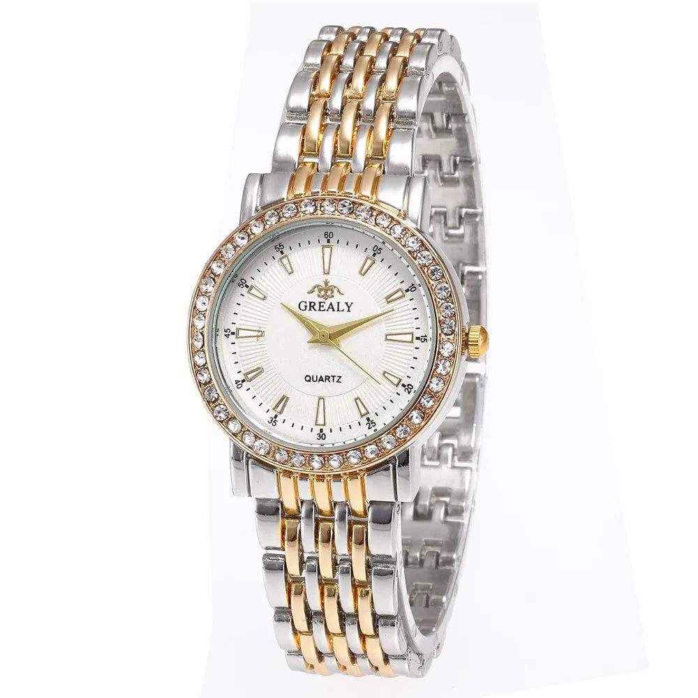 New Casual Watches Women Luxury Fashion Lovers Watch Rhinestone Stainless steel Quartz Watch Men Women Gift Business Wristwatch - Sun Studio