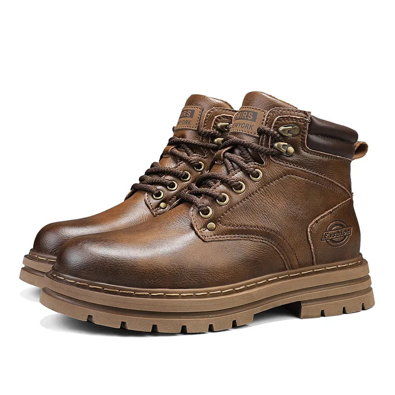 High Quality Leather Mens Boots New Arrival Male High Top Flats Comfortable Lace-Up Low Top Sneakers Stylish Male Ankle Boots - Sun Studio