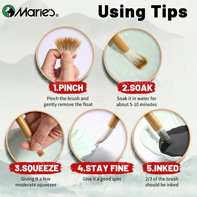 Marie's 1pc Chinese  Calligraphy Brush,Jianhao/Wolf Hair/Wool for Painting,Writing,Official Script,Regular Script,Cursive Script - Sun Studio