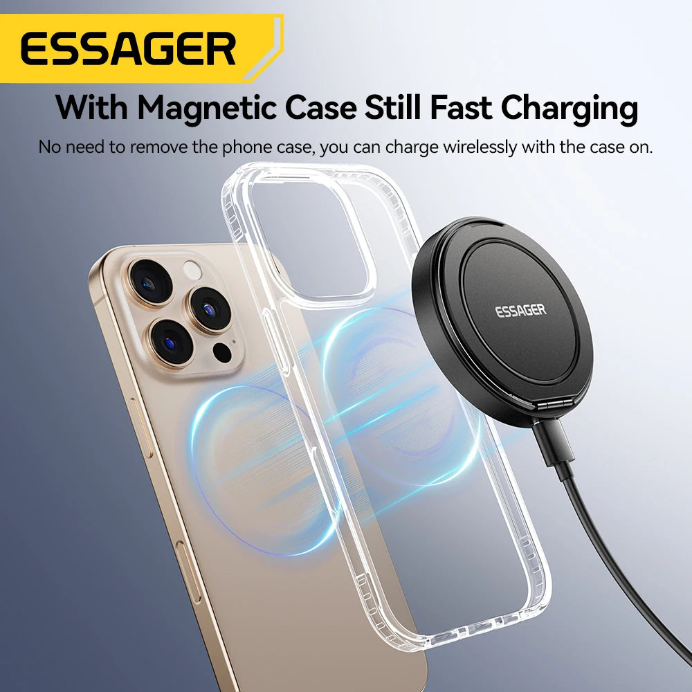 Essager Magnetic Wireless Charger With Holder 15W Fast Charging For iPhone16 15 14 13Pro Max Airpods Mini Wireless Phone Charger - Sun Studio