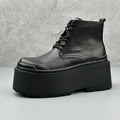 Men's Motorcycle Boots Platform Leather Luxury Height Increase 8cm Sneakers Lace Up Autumn Black Designer Shoes - Sun Studio