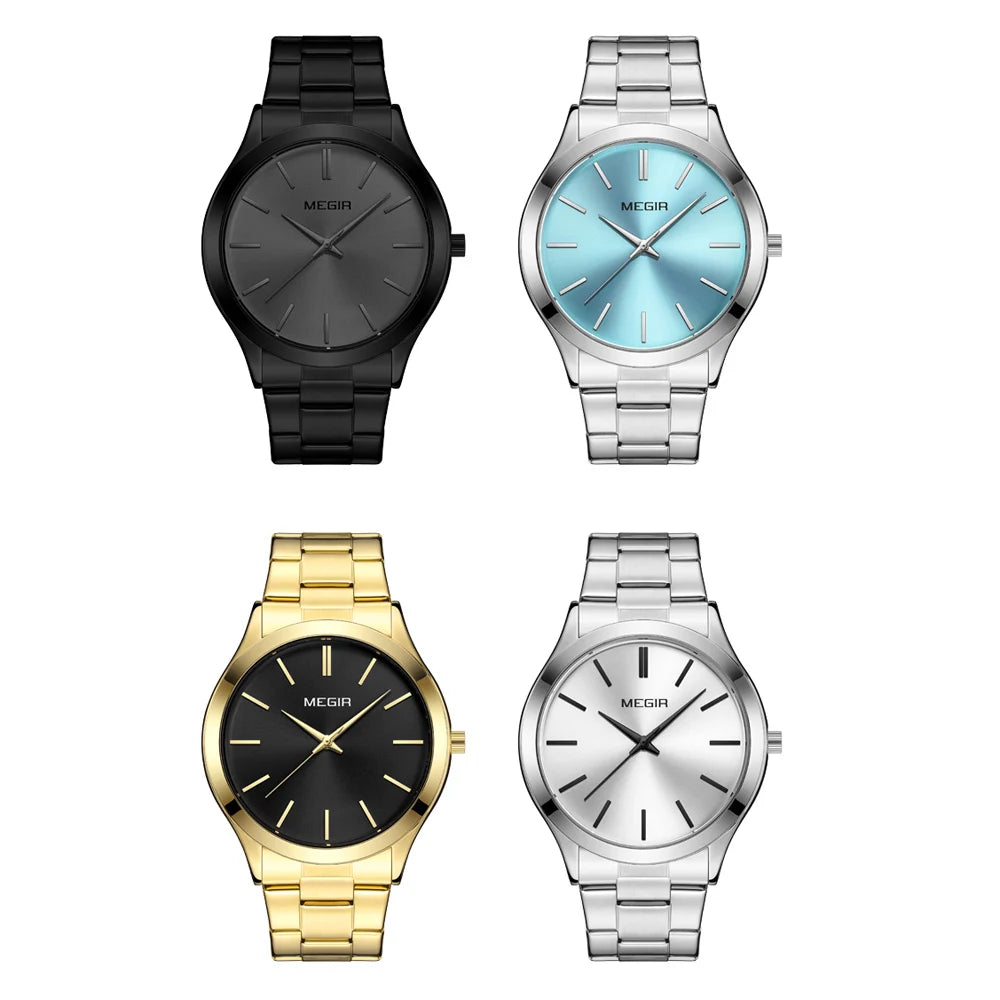 MEGIR Luxury Simple Quartz Men's Watch Business Stainless Steel Bracelet Luminous Watches Man High-Quality Clock reloj hombre - Sun Studio