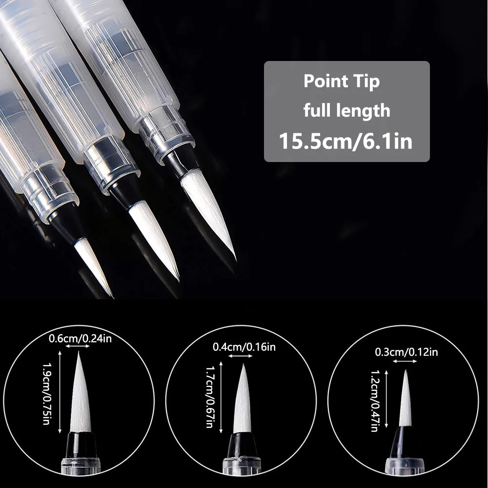 3pcs Refillable Water Brush Pens Set - Reusable & Beginner-Friendly for Students & Artists, Perfect for Watercolor Painting, - Sun Studio