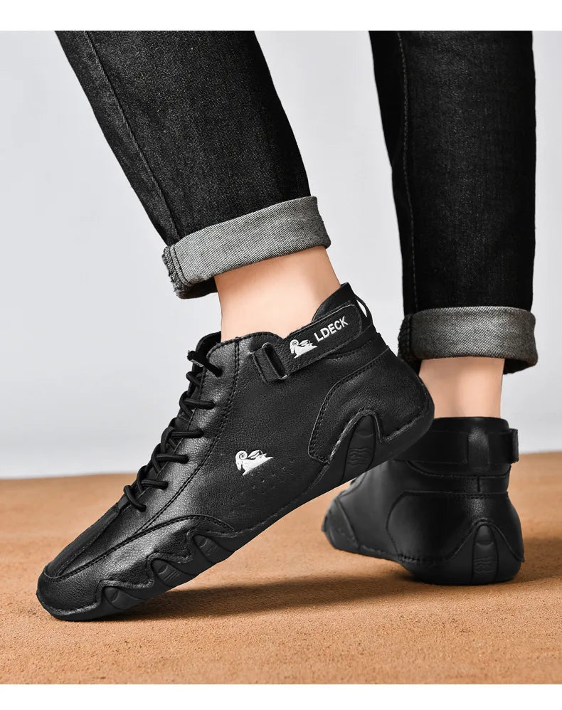 Men Leather Casual High Top Sneakers Winter Fur Plush Ankle BootsNew Luxury Footwear Shoes Zapatos Hombre - Sun Studio