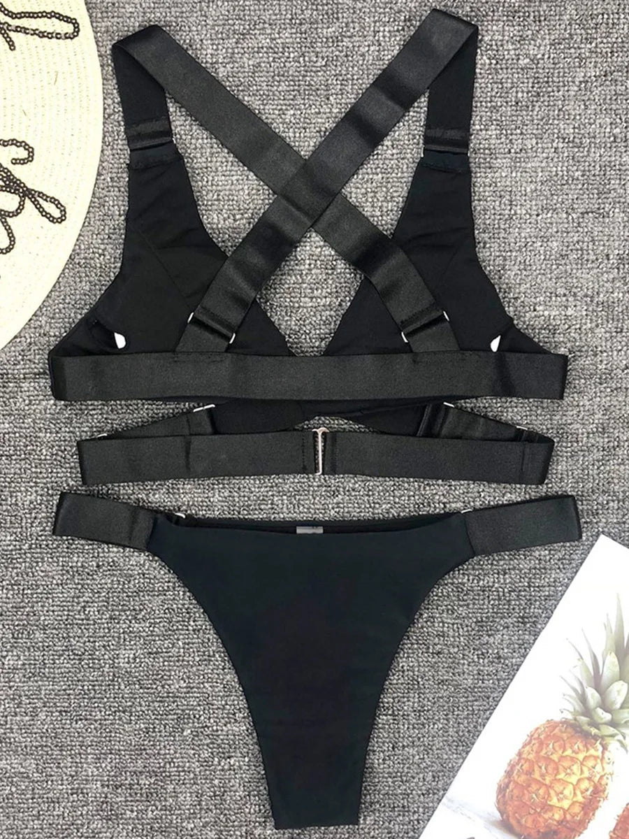 Sexy Adjustable Buckle Bandage Vevlet Bikini 2026 Women Swimsuit Female Bikinis Swimwear Two Pieces Bikini set Bathing Suit Swim - Sun Studio