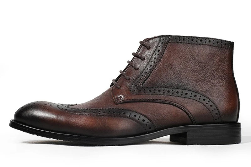 British Brock Carved Leather Boots Retro Business Formal Leather Shoes Fashion Men's Boots Cowhide Men's Short Boots - Sun Studio