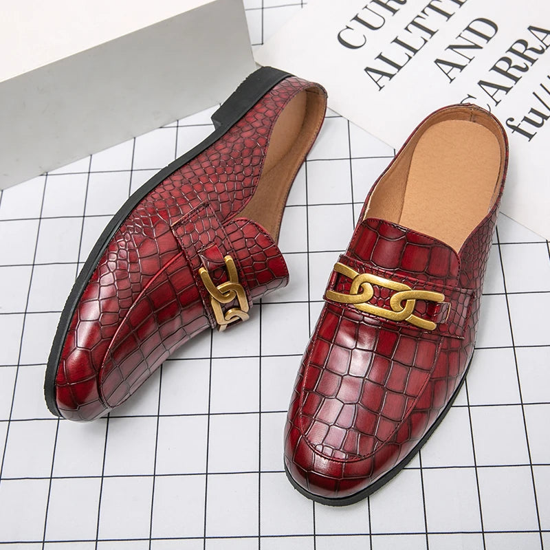 100% Genuine Leather Black Men’s Half Shoes For Men Shoes Mules Casual Designer Shoes Fashion Loafers Luxury Black Slippers 2022 - Sun Studio