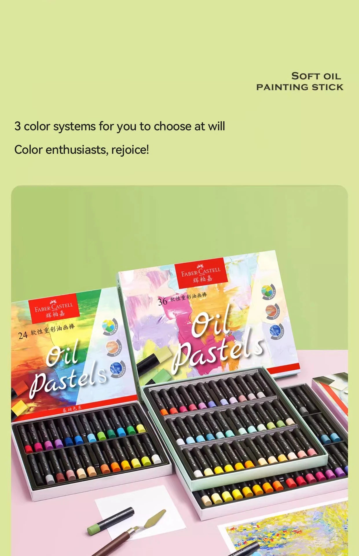 Faber-Castell Soft Oil Pastel Set 24/36/48 Vibrant Colors Creamy Texture Bullet Head Chalk for Artist Painting Drawing Beginners - Sun Studio