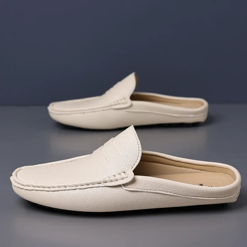 YRZL Loafers Summer Slip on Half Shoes for Men PU Leather Slippers Casual Breathable Comfy Loafers Moccasins Casual Shoes Men - Sun Studio