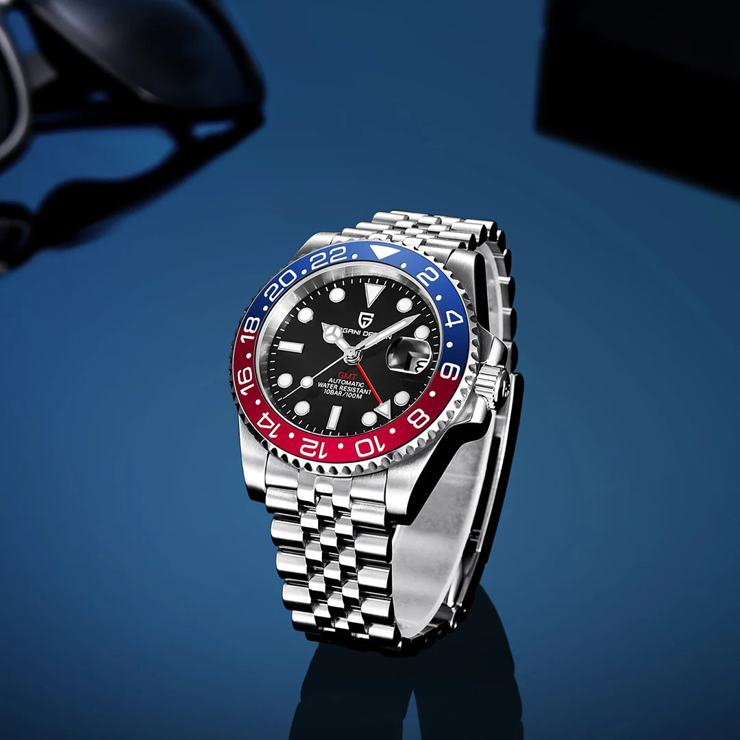 PAGANI DESIGN PD-1662 Luxury GMT Men Mechanical Wristwatch Sapphire Glass Stainless Steel 100M Waterproof Automatic Watches - Sun Studio