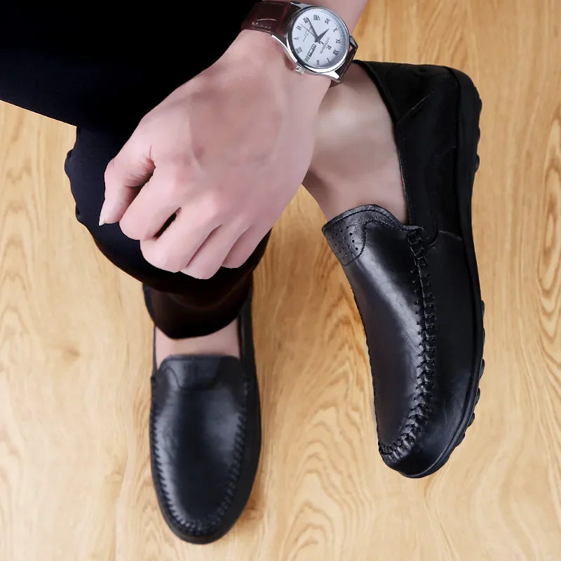 Genuine Leather Men Casual Shoes Luxury Brand Designer Men Loafers Moccasins Breathable Slip on Male Boat Shoes Plus Size 37-47 - Sun Studio