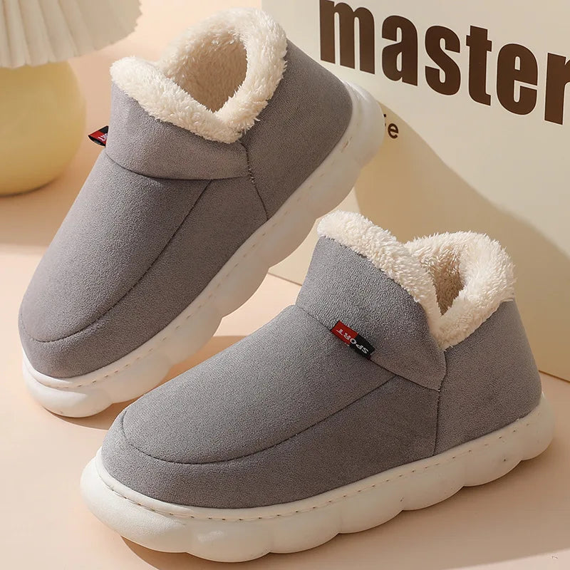 Asgard Men Plush Platform Slippers Winter Warm Outdoor Antiskid Fluffy Soft Cotton Boot Indoor Fashion Cozy Furry Flat Home Shoe
