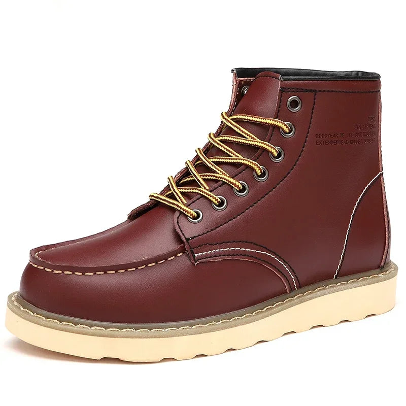 Winter Leather Men Boots Warm Mens Snow Boots with Fur Waterproof Handmade Male Ankle Boots No-slip High Top Male Work Shoes - Sun Studio