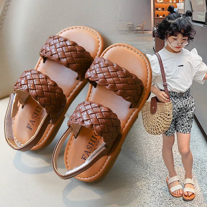 Summer Breathable Woven Grass Sandals for Girls Non-Slip Soft Sole Boho Style Toddler Sandals for Outdoor Beach Wedding Footwear - Sun Studio