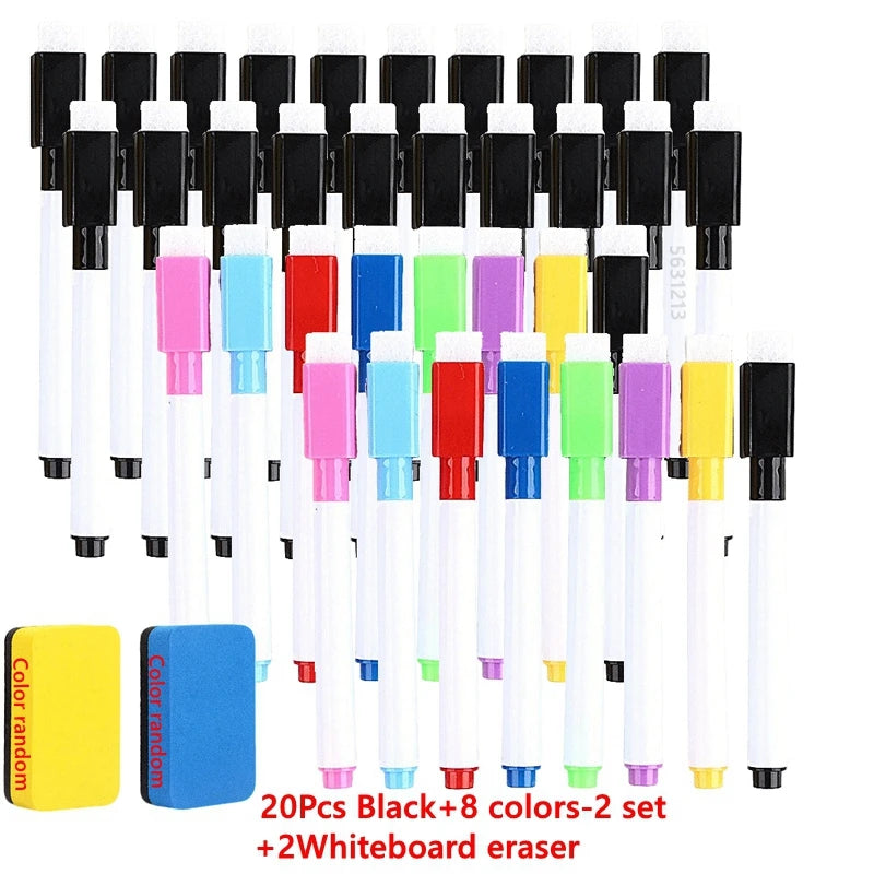 100/5Pcs Dry Erase Whiteboard Markers Set, Washable Pens with Magnetic Eraser for Office Whiteboards & Art Supplies - Sun Studio