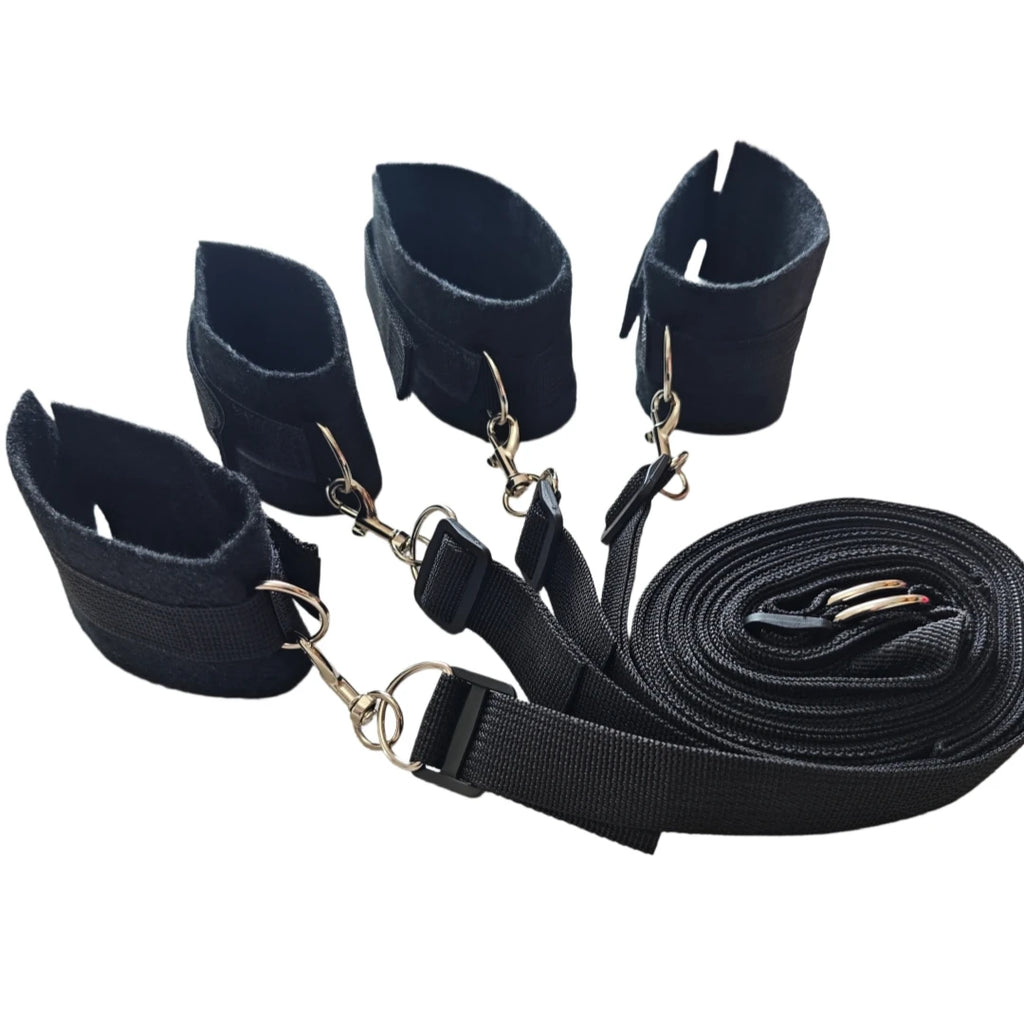 Bed Bondage Restraint Kit Adjustable Soft Wrist & Ankle Cuffs Couples Handcuffs Adult SM Game Lover Intimate Play Bedroom Kit - Sun Studio