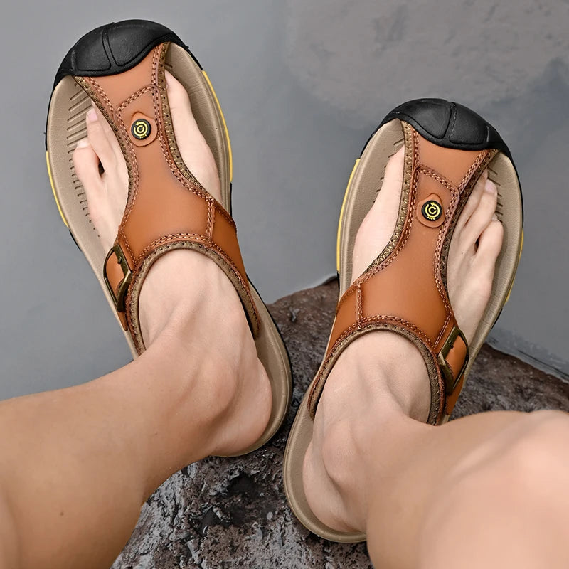 Genuine Leather Sandals Men Breathable Summer Shoes Man Waterproof Outdoor Men Sandals Antiskid Beach Sandals Footwear - Sun Studio
