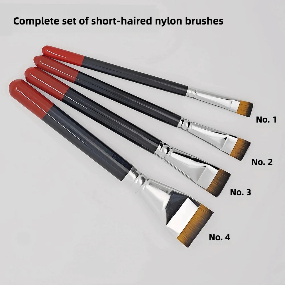 Professional Lacquer Art Brushes Set - 4pcs Short Hair Nylon Flat Brushes for Lacquerware, Oil Painting & Fine Art Tools - Sun Studio