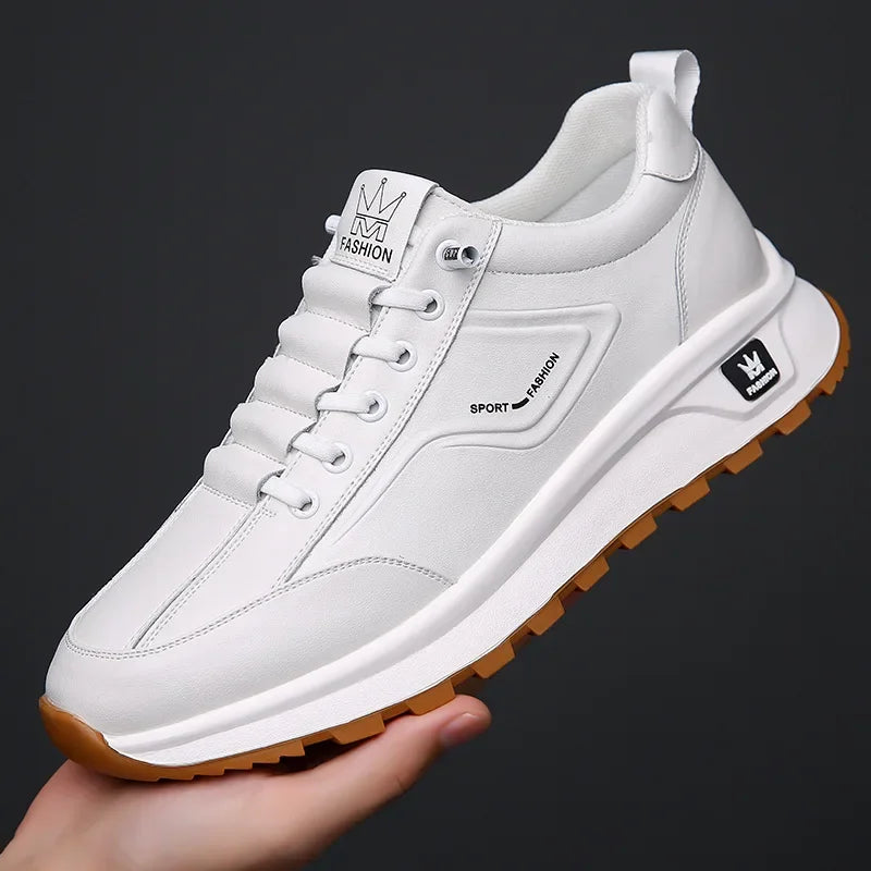 Designer New Men Genuine Leather Casual Sport Shoes Street Fashion Comfortable Cow Leather Lace-up Sneakers
