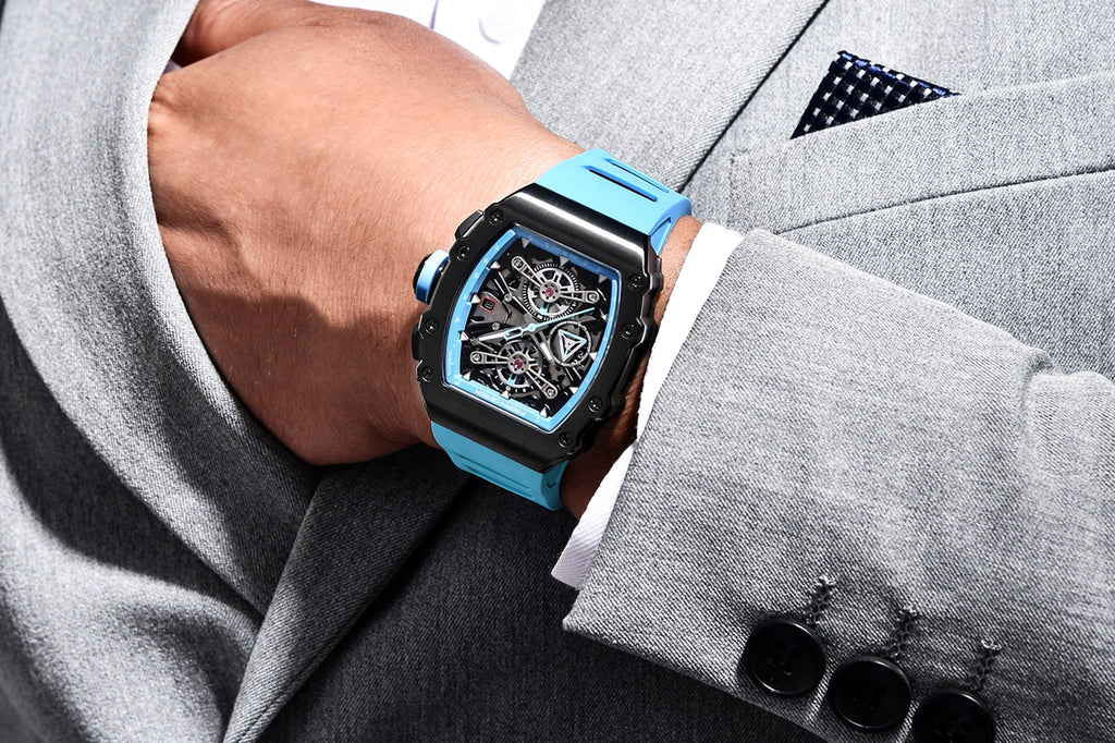PAGANI DESING Men's Quartz Watches Skeleton Dial 100M Waterproof Sport Rectangle Sapphire glass Watch for Men - Sun Studio