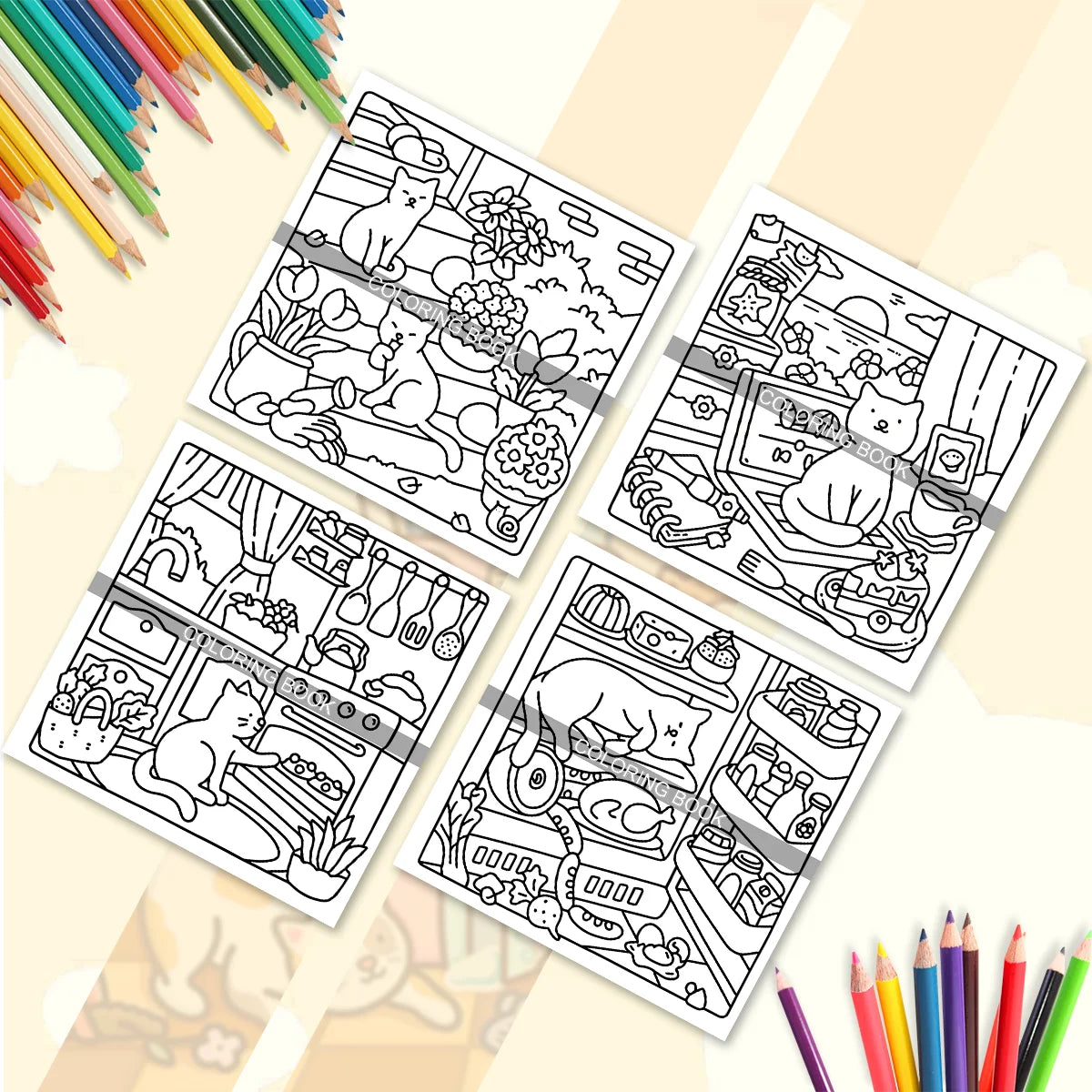 Adult Coloring Book Unique Cat-Themed Picture Book for Relaxation Upgraded Paper for Comfortable Coloring Perfect Gift Friend - Sun Studio
