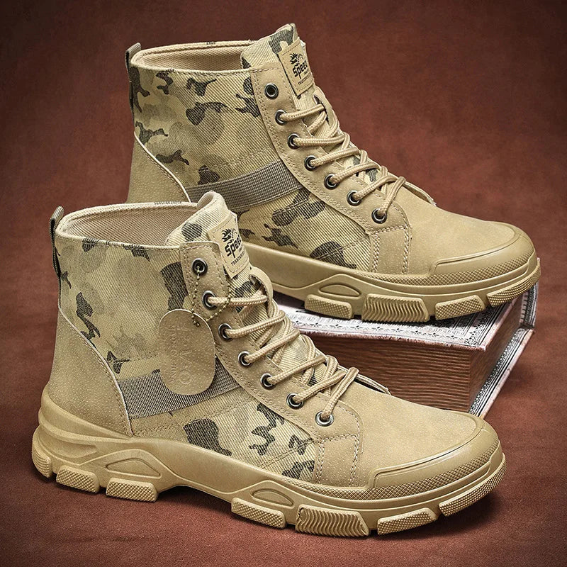 New Men's Winter Camouflage Ankle Boots Fur Lined Warm Non-Slip Outdoor Tactical Work Boots for Male - Sun Studio