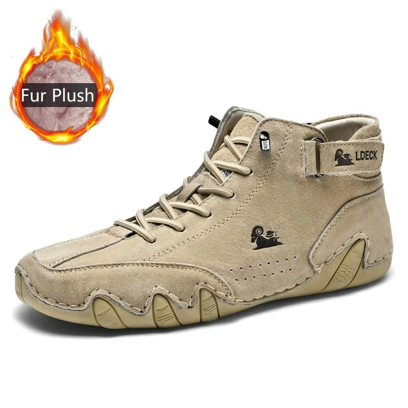 Men Leather Casual High Top Sneakers Winter Fur Plush Ankle BootsNew Luxury Footwear Shoes Zapatos Hombre - Sun Studio