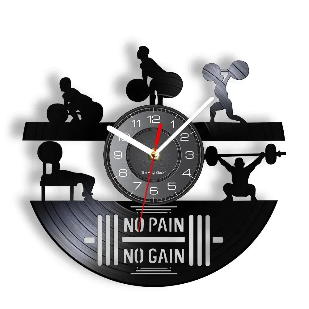 Fitness Equipment Theme Vinyl Record Fitness Wall Clock Home Decoration LED Backlight Modern Fitness Watch