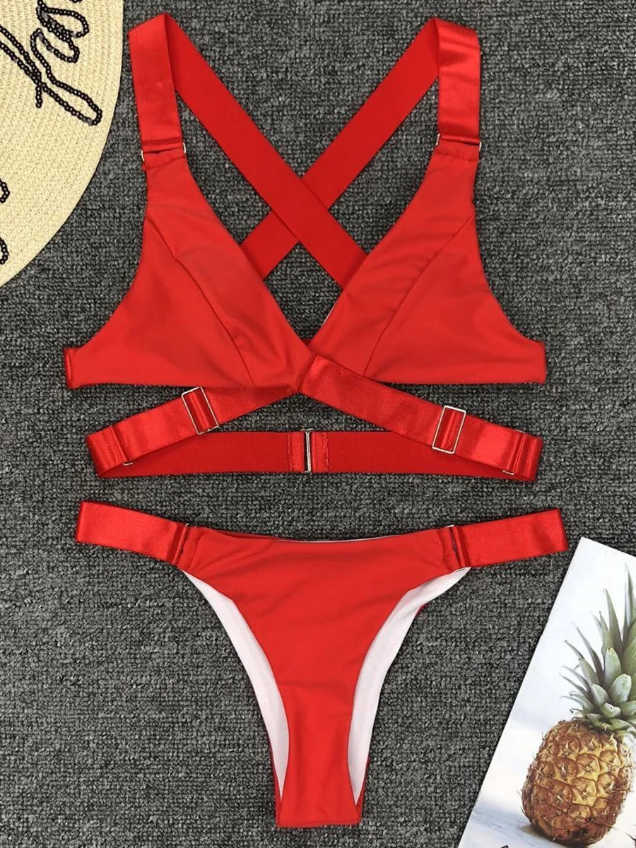Sexy Adjustable Buckle Bandage Vevlet Bikini 2026 Women Swimsuit Female Bikinis Swimwear Two Pieces Bikini set Bathing Suit Swim - Sun Studio
