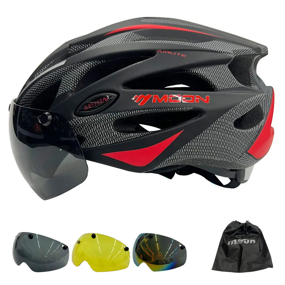 Lightweight Cycling Safety Helmet Outdoor Motorcycle Bicycle Helmet With Removable Visor Glasses MTB Mountain Road Bike Helmet - Sun Studio
