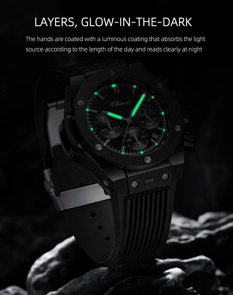 CHENXI Top Brand Luxury Watches for Mens Creative Fashion Luminous Dial with Chronograph Clock Male Casual Wristwatches - Sun Studio