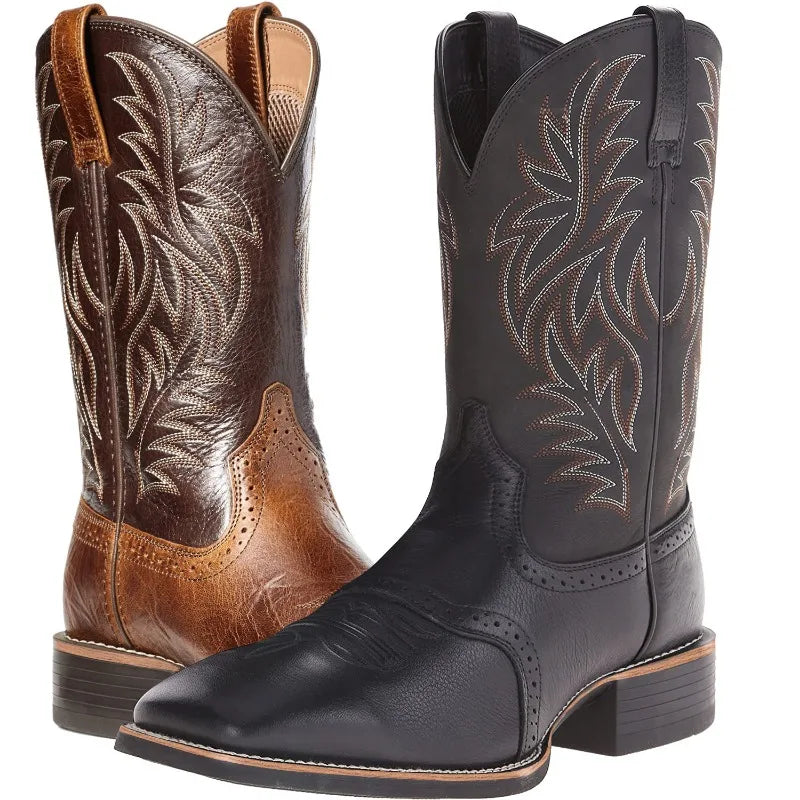 Men High Boots Embroidery Retro Handmade Mens Boots Western Cowboy Boot Pointed Toe Boots Hand Stitching Outdoor Men's Shoes - Sun Studio