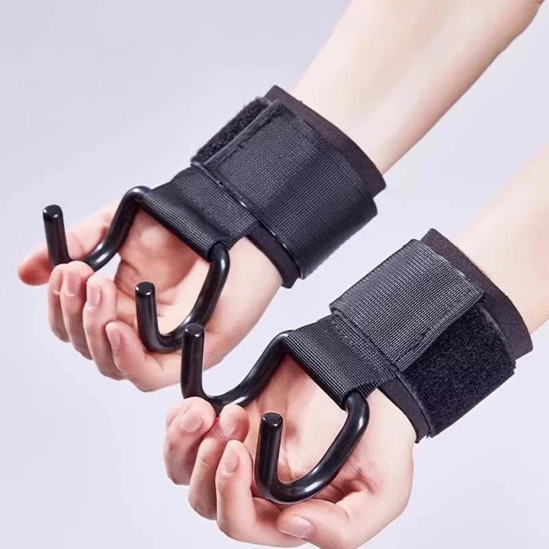 2Pcs Gym Fitness Hook Weight Strap Pull-Ups Power Lifting Gloves Weight Lifting Hook Grips With Wrist Wraps Hand-Bar Wrist Strap - Sun Studio