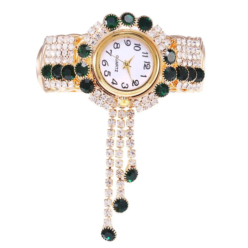 5PCS Luxury Rhinestone Women Watches Jewelry Set Fashion Adjustable Bangle Ladies Quartz Wristwatch Reloj Mujer（Without Box） - Sun Studio