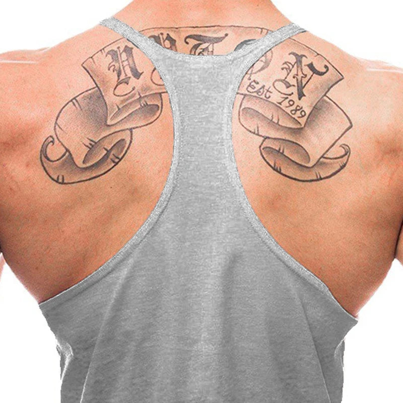 Gym Fitness Bodybuilding Suspenders T-Shirt Mens Fashion Print Sport Sleeveless Vests Summer Cotton Breathable Y-back Tank Tops - Sun Studio