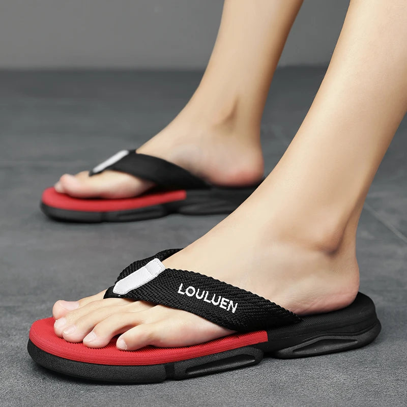 [Color blocked flip flops] Comfortable color blocked flip flops - Men's non slip casual rubber bottom EVA flip flops, suitable f - Sun Studio