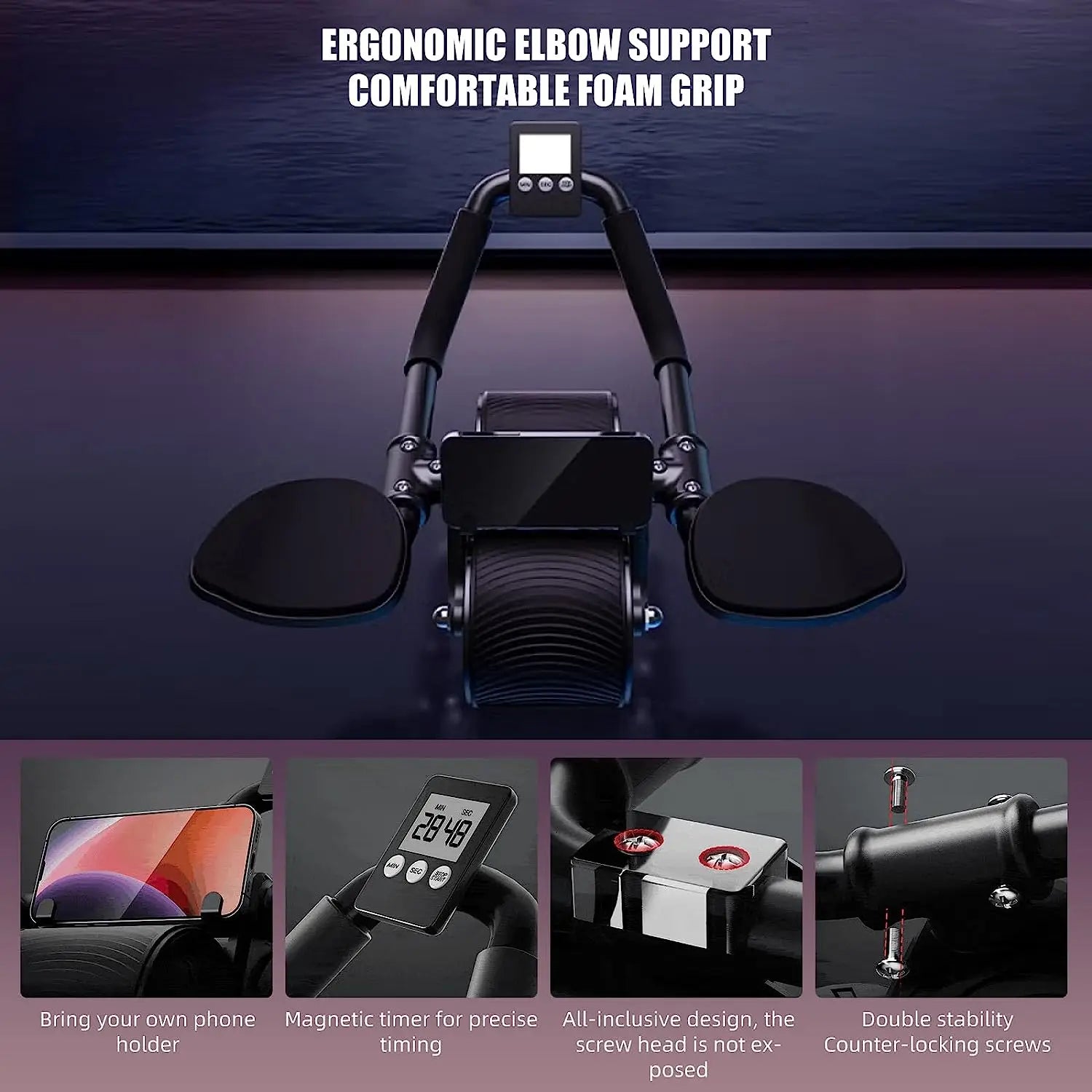 Elbow Support Automatic Rebound Abdominal Wheel Core Muscle Ab Trainer with Counter Display Fitness Exercise Roller Wheel - Sun Studio