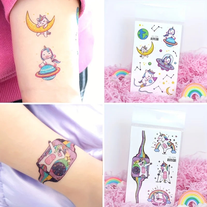 12 Sheets Glitter Mermaid Tattoo Stickers For Kids Cute Unicorn Temporary Tattoos Body Art Fake Tattoo Birthday Party Favors - Sun Studio