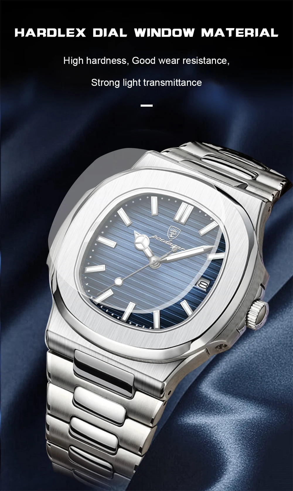 POEDAGAR Square Luxury Men Wristwatch Waterproof Luminous Date Stainless Steel Male Clock Business Sports Quartz Watches For Men - Sun Studio