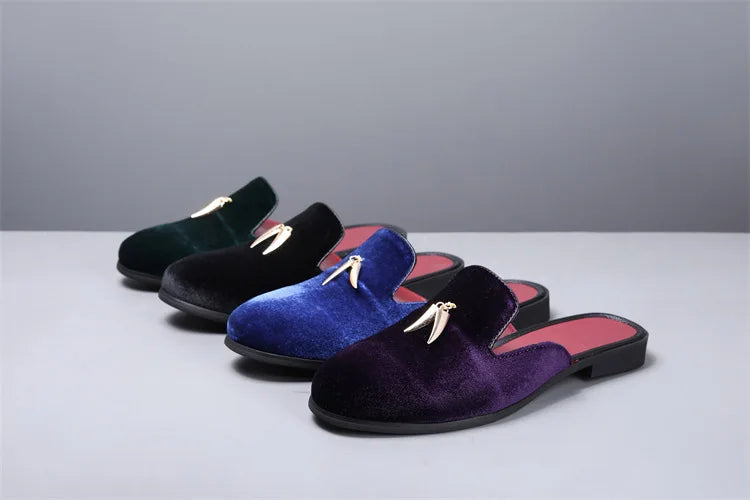 Fashion New Men Velvet Tassels Half Slippers Loafer Male Casual Purple Green Blue Black Mules Moccasins Breathable Driving Shoes - Sun Studio