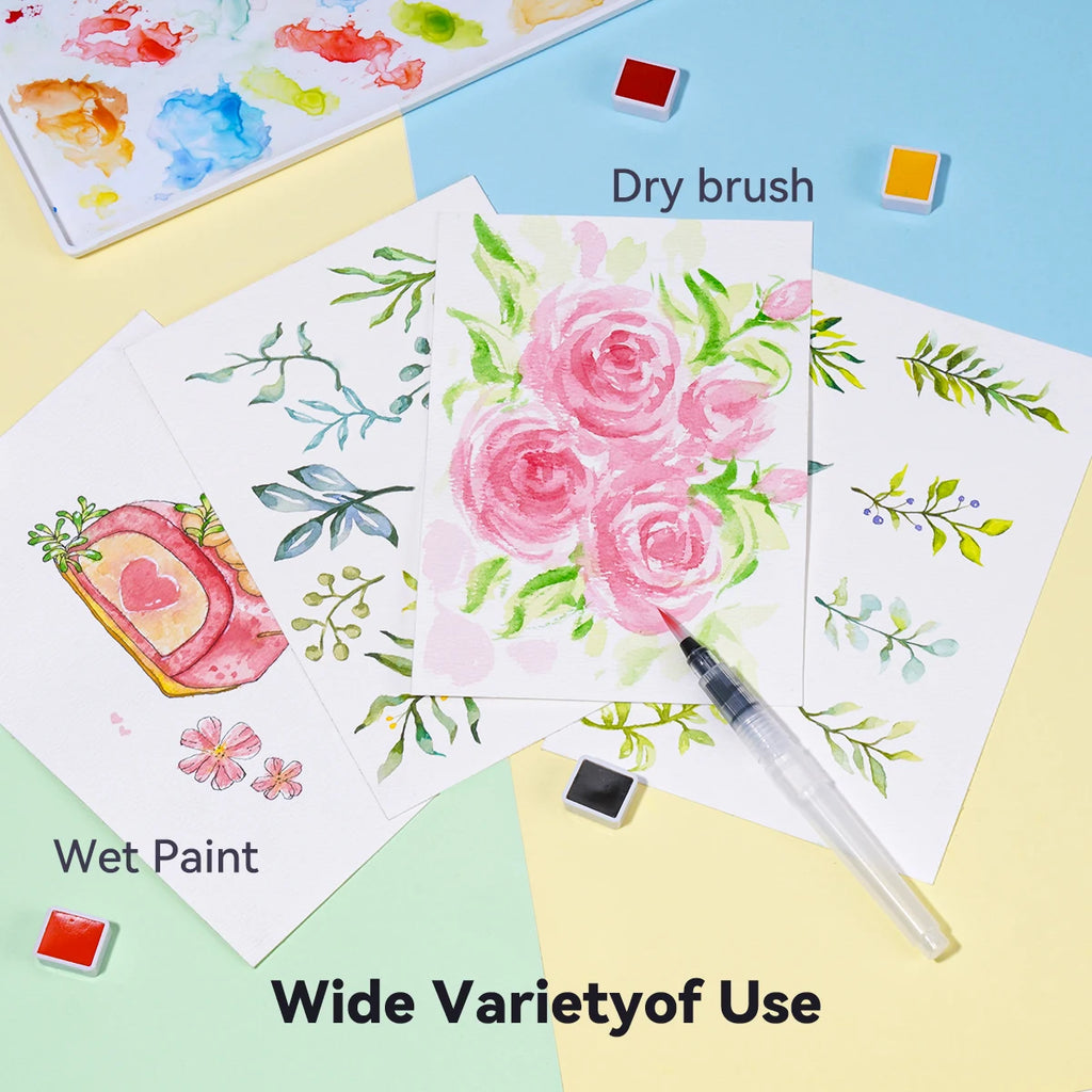 MeiLiang Watercolor Paint Set, 36/48 Vivid Colors in Pocket Box with Metal Ring and Brush, Perfect for Students, Beginners - Sun Studio