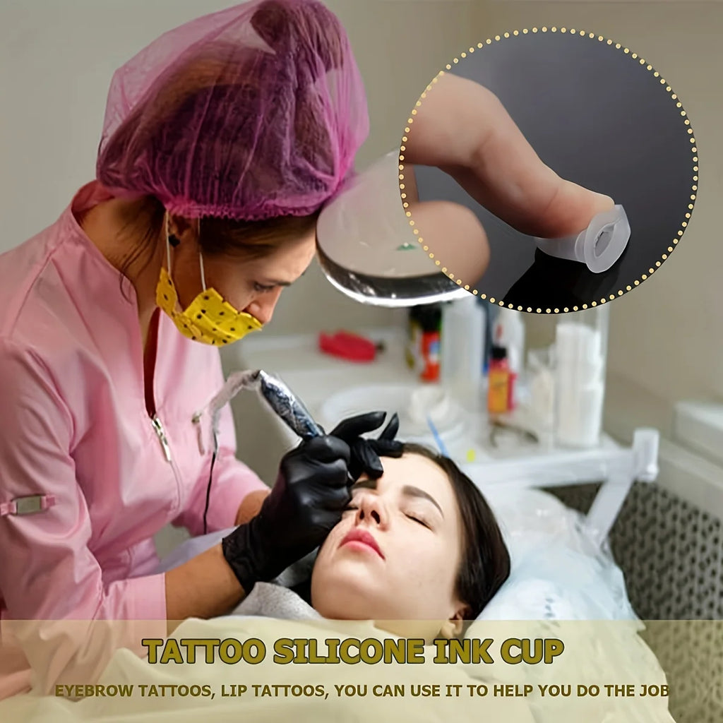 100Pcs Disposable Tattoo Ink Cup S  Size and L Size Silicone Permanent Tattoo Makeup Eyebrow Makeup Pigment Container Caps - Sun Studio