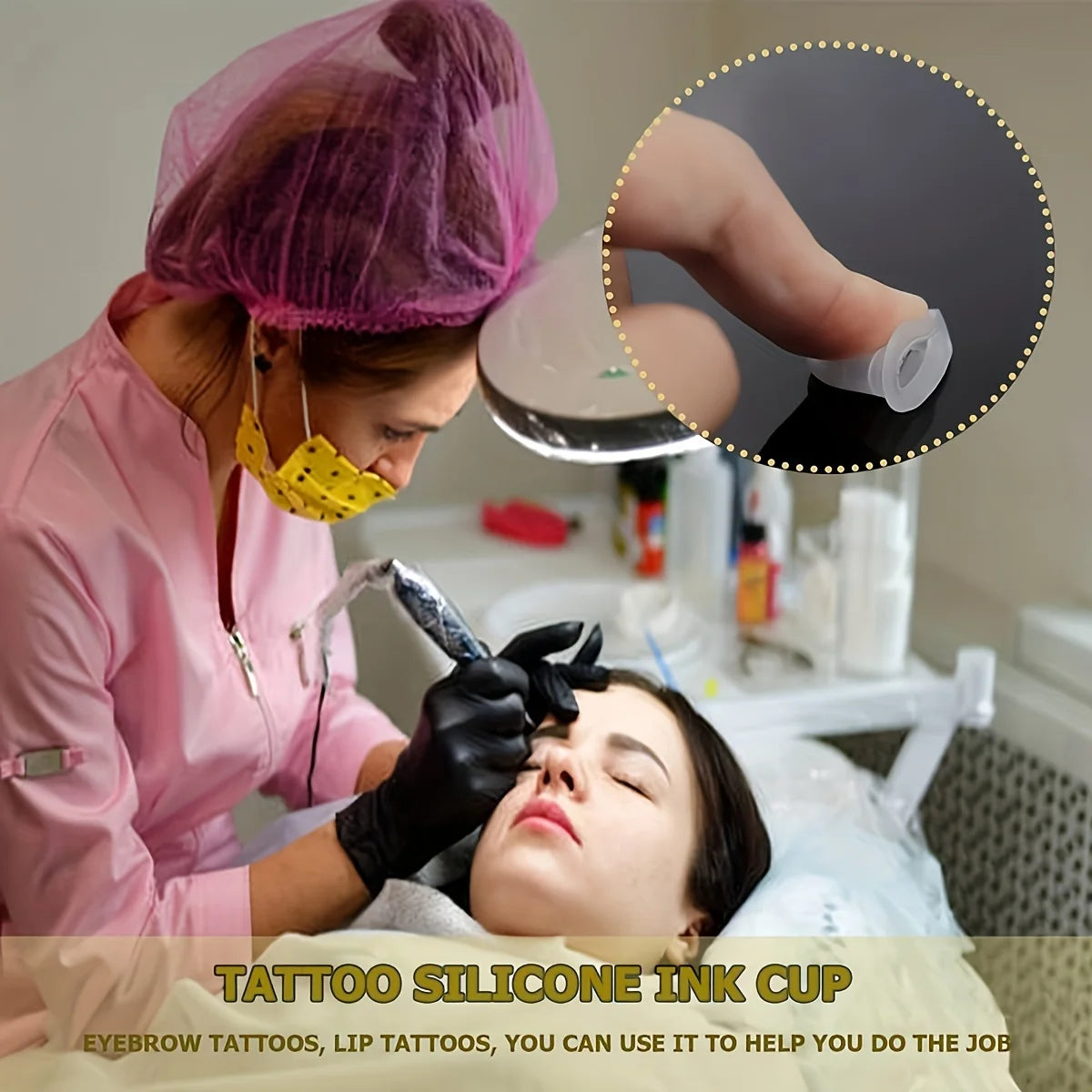 100Pcs Disposable Tattoo Ink Cup S  Size and L Size Silicone Permanent Tattoo Makeup Eyebrow Makeup Pigment Container Caps - Sun Studio
